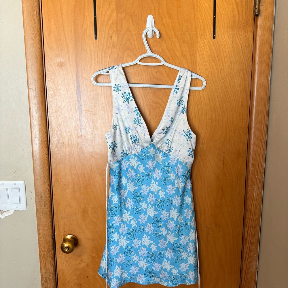 Cotton Candy Blue and White Floral satin Dress